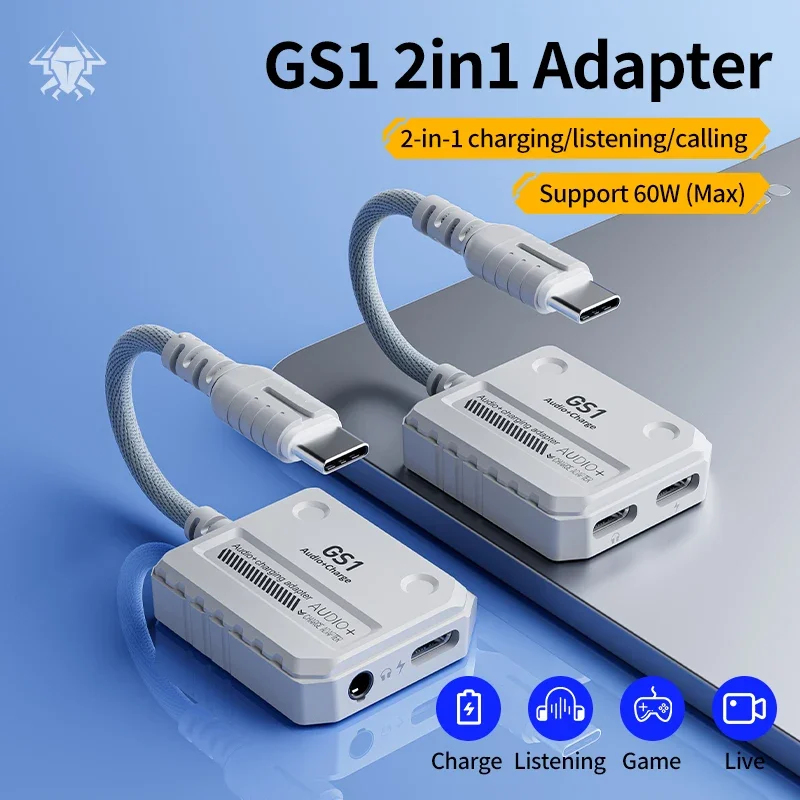 PLEXTONE-adaptador GS1 para auriculares tipo C, compatible con Apple carga 2 en 1 PUBG, iPad Pro/Mini 6/iPhone 15Pro tablet