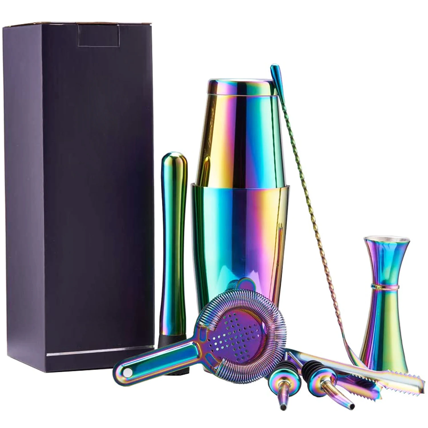 

stllBoston Shaker Set 9pcs - Electroplated Rainbow Color | Vibrant Bar Mixing Tools | Boston Shaker