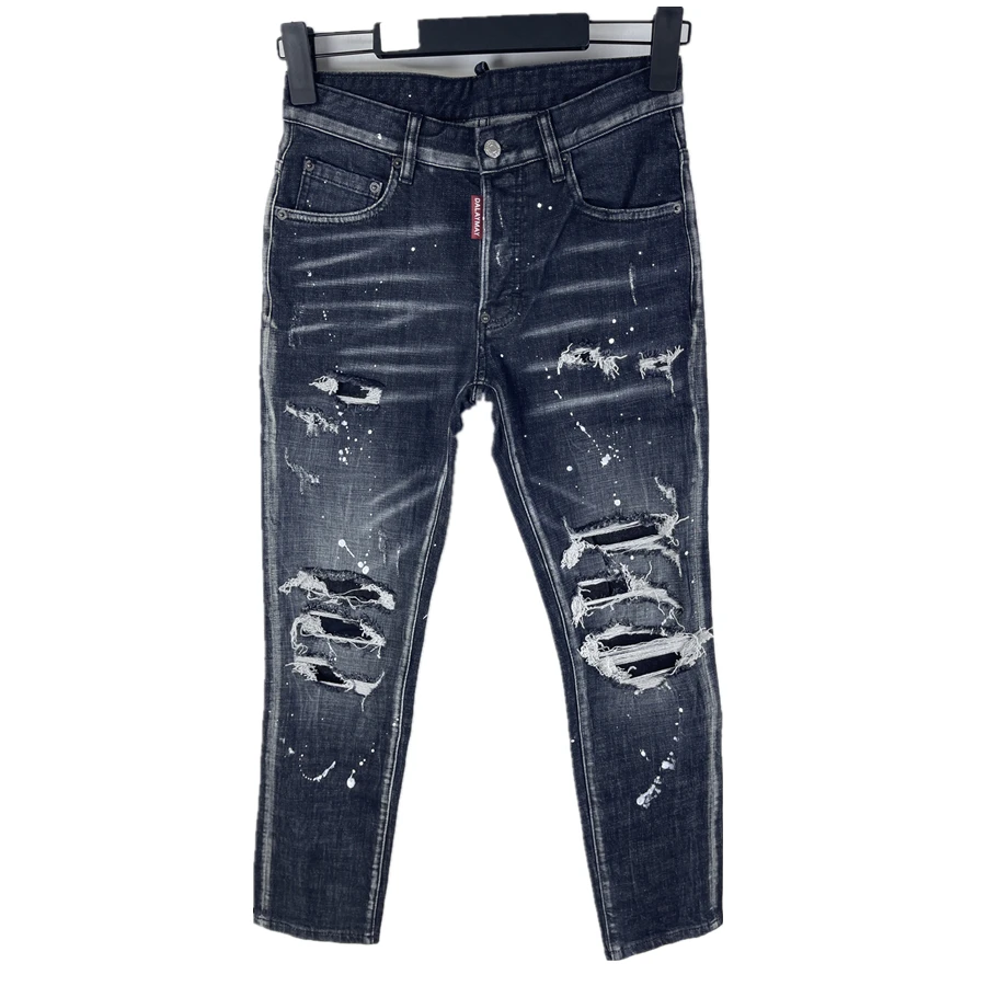 

6083, новые джинсы Four Seasons D2, мужские модные джинсы с вырезом в нож, облегающие универсальные модные маленькие прямые брюки черного цвета