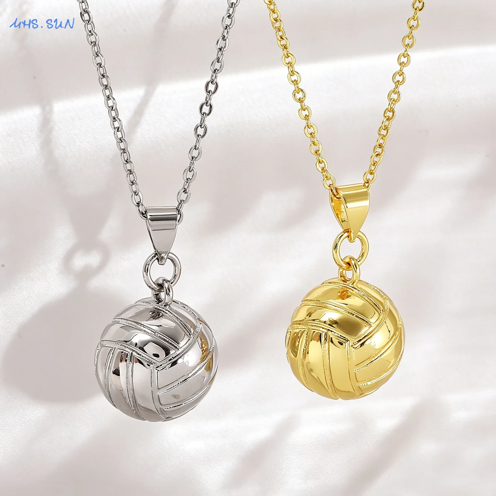 MHS.SUN Fashionable Volleyball Pendant Necklaces For Women Men Gold Plated Choker Chains Sport Style Metal Jewelry Gifts