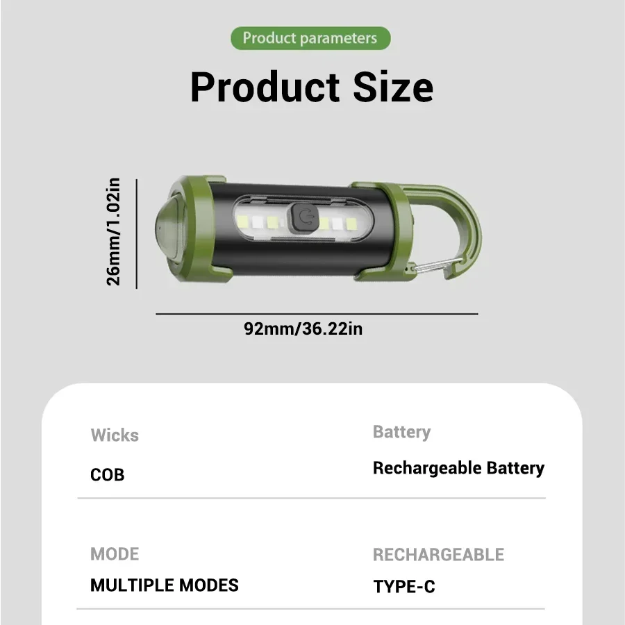 Powerful Mini COB LED Keychain Flashlight USB Rechargeable Hanging Work Light Waterproof Keyring Camping Walking Pocket Lamp