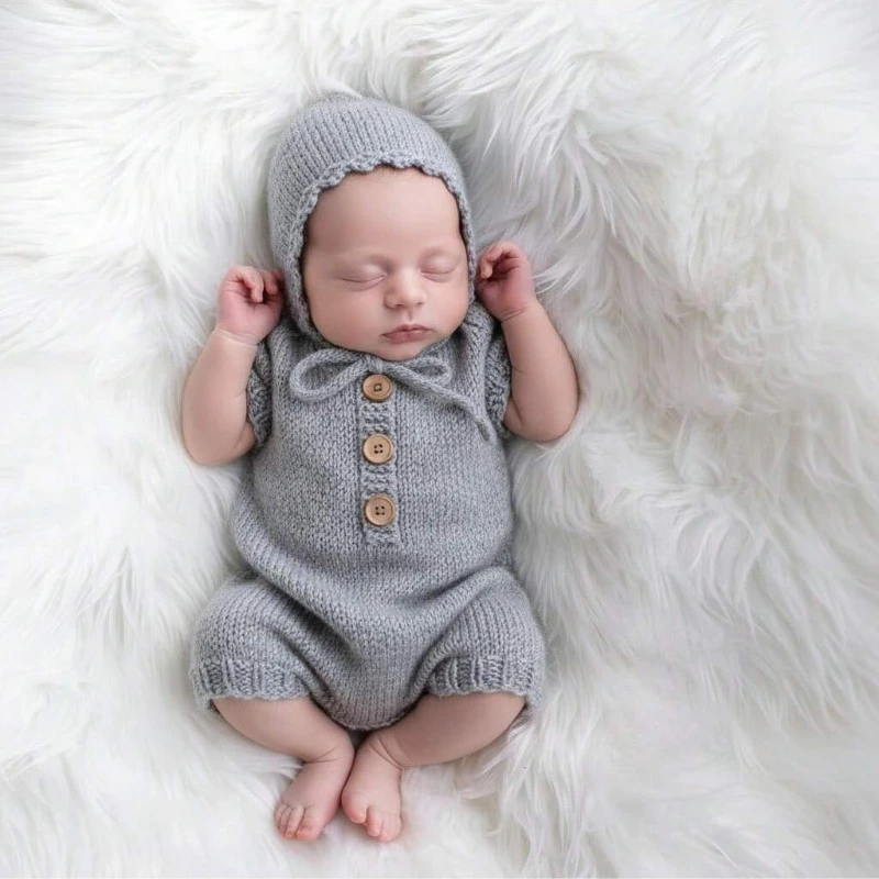 2 قطع اليدوية الكروشيه الطفل رومبير مع قبعة الوليد التصوير وتتسابق للجنسين اطلاق النار رومبير استحمام الطفل هدية التصوير الدعائم