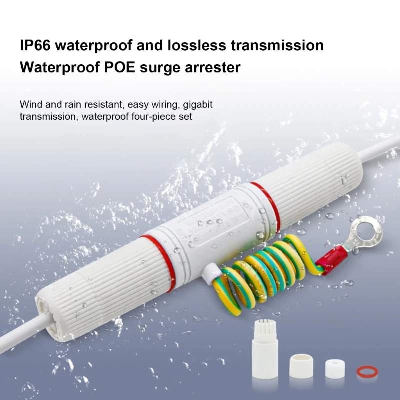 Gigabit PoE Networks Lightnings Arrester, RJ45 Gigabit Networking Protector Outdoor Waterproof,Stable Connectivity