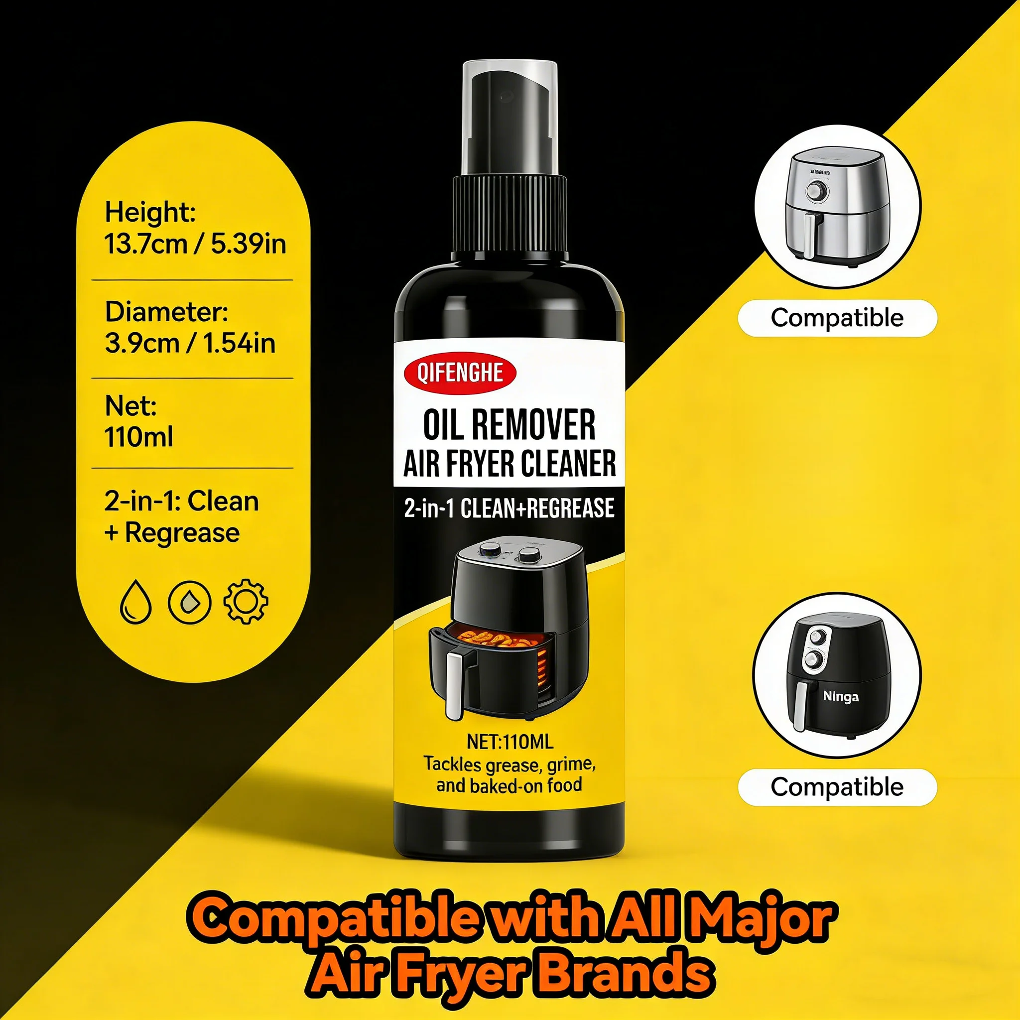 Commercial Kitchen Grease Cleaner - 110ml Airfryer Reinigingsspray, 2-in-1 Olieverwijderaar Ontvetter,