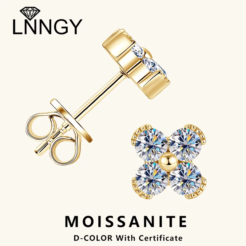 Lnngy 925 فضة كلاسيكي الأزهار قرط الاذن المرصع للنساء 3 مللي متر 0.1ct مويسانيتي مستديرة أقراط الماس لذيذ الأذن مجوهرات