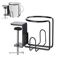 Home Clip on Table Cup Holder Horizontal Vertical Mount Anti Spill Office Desktop Mug Rack Metal Clamp Water Bottle Storage Tray