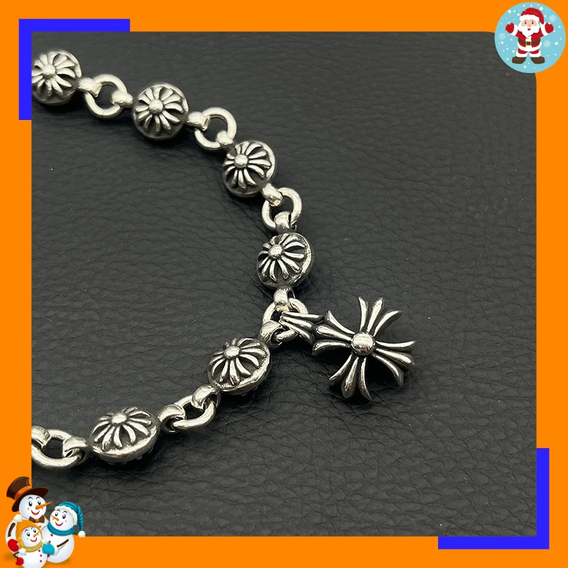 Premium Retro Cross Flower Ball Bracelet with Cross Pendant Old Personality Niche Domineering Classic Jewelry