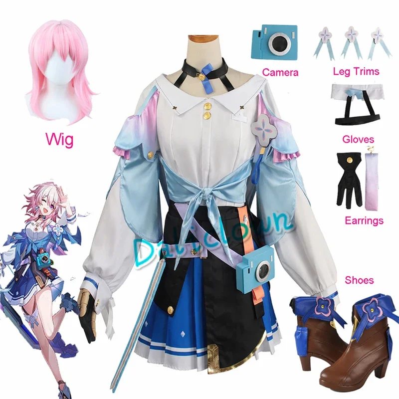 Game Honkai Star Rail 7th March Cosplay Costume Shoes Uniform Outfit Halloween Party Women Pink Wig March 7th Cosplay Costume