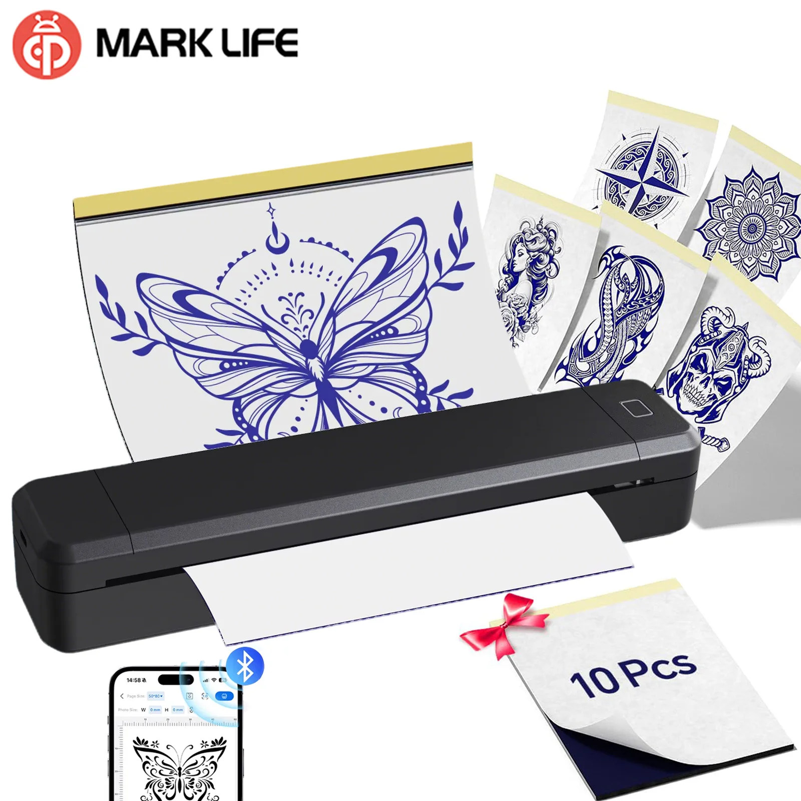 Marklife X8 Portable Thermal Printer Wireless Tattoo Transfer Printer Mobile Phone Transfer Paper For Tattoo Artists Designs