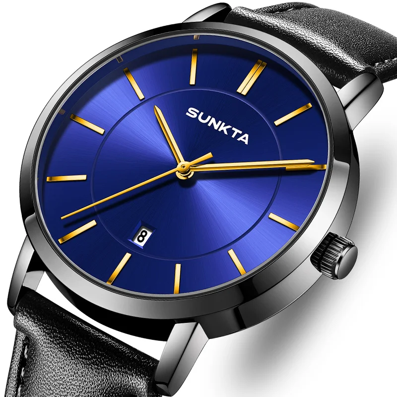 SUNKTA Ultra Thin Man Wristwatch Fashion Quartz Mens Watches Sport Waterproof Watch For Men Relogios Masculino+Gift Box