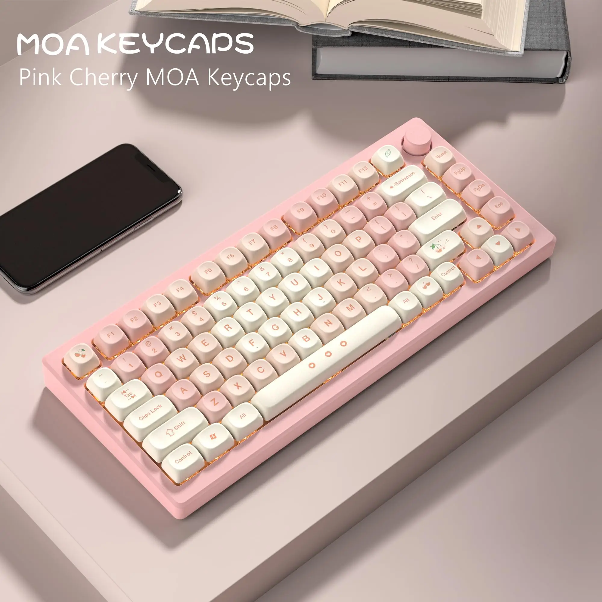 143 Keys Pink Cherry Custom Keyboard PBT Keycaps MOA Profile Dye-Sublimation Keycaps for Cherry MX Switches Mechanical Keyboard