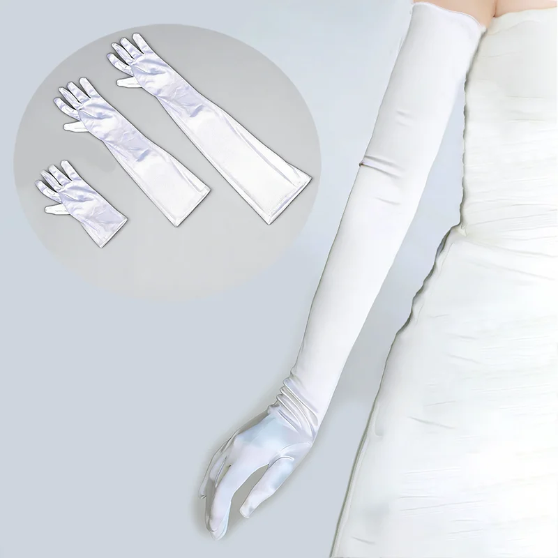 4 lengths Women Solid Color Satin Wedding Party Long Gloves Opera/Elbow/Wrist Stretch Carnival Party Etiquette Performance