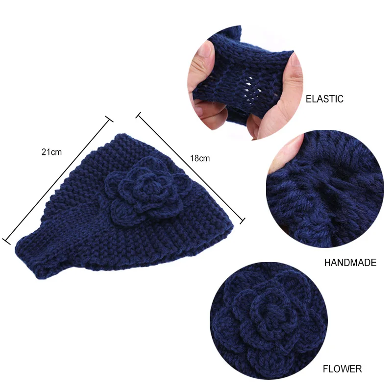 New Winter Warmer Ear Knitted Headband Elastic crochet flower Headwear For Women Girls European Solid Turban Hair Band Head Warp