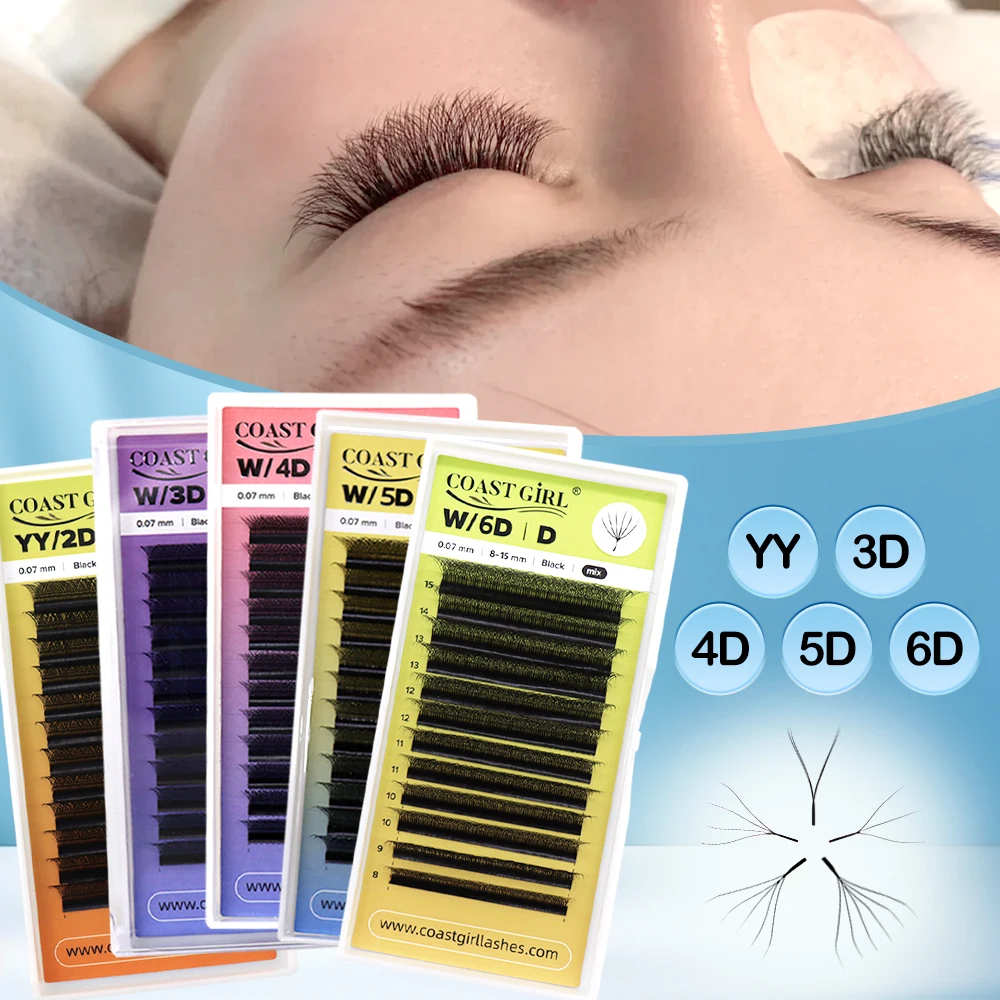 COAST GIRL W Shape Eyelashes Extension YY Lashes 0.07 C/D Curl 8-15mm Natural Long Soft Handmade  Faux Mink False Eyelashes