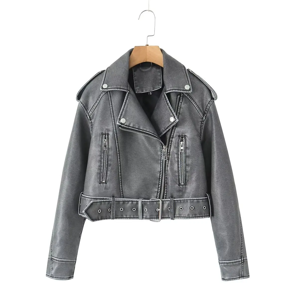 TRAF PU Leather Jacket Casual Lady Lapel Zipper Leather Jacket Motorcycle Coat Spring Autumn Women Faux Jacket