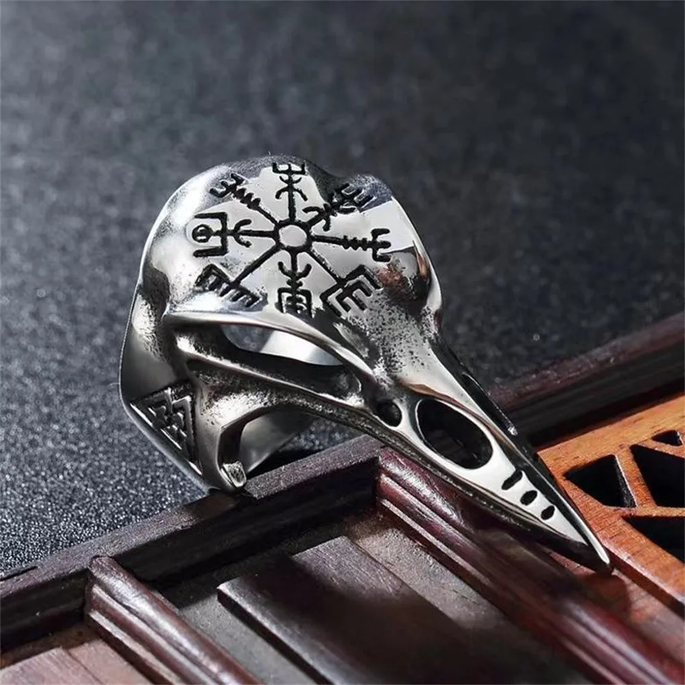 New Vintage Viking Raven Bone Ring Fashion Men's Punk Rock Hip Hop Ring Pirate Rune Symbol Niche Party Banquet Accessory Ring