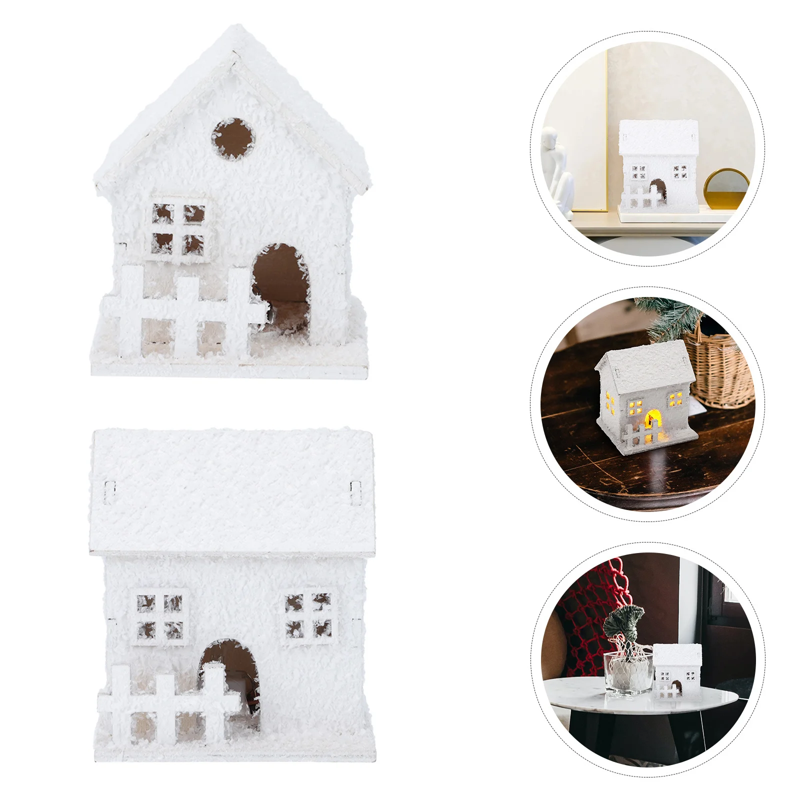 

2Pcs Christmas Wood House Ornament Luminous Wooden Ornament for Room Bar Restaurant Decor Christmas Themed House Decor