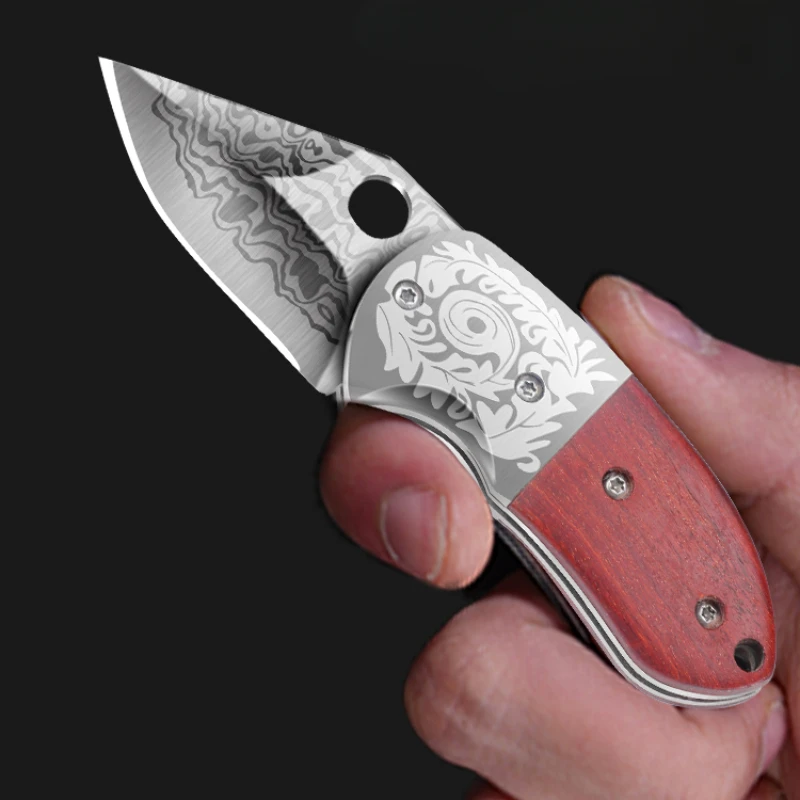 PLYS damascus outdoor fruit knife, folding portable mini small knife, sharp and high hardness stainless steel folding knife