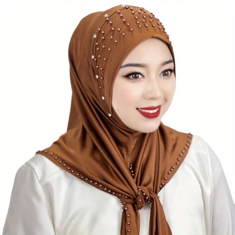 Women's Convenient Headscarf Headband Nail Bead Scarf Malay Shawl Women's Solid Color Headscarf