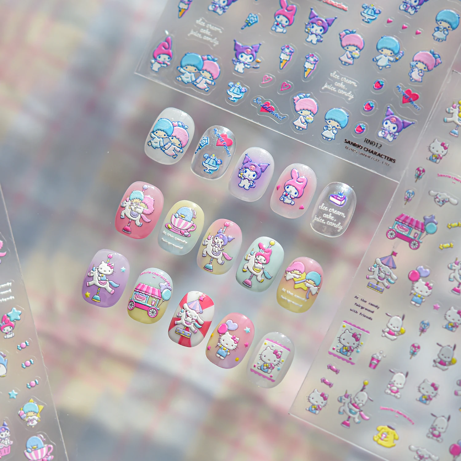 1Pcs 5D EMBOSSED  Gothic Sanrio Kuromi Nail Stickers Glitter Nail Art Accessories Dark CuteDesignnaildecals Soft&Fit For manicur