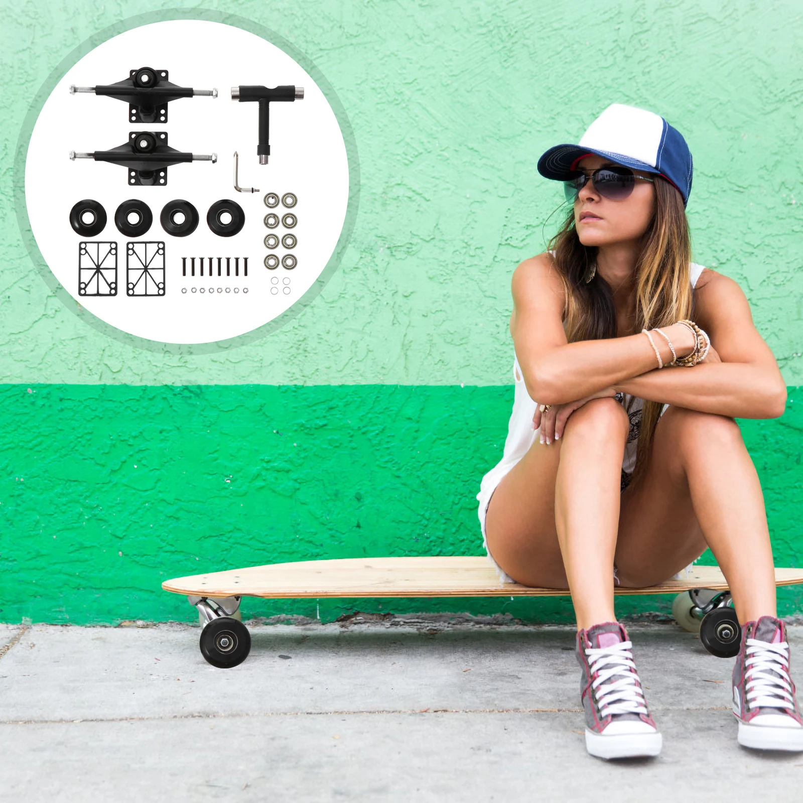 

1Set Skateboard Bridge Kit Double Tilt Skateboard Bracket Bearings Wheels Complete Replacement Accessories Set