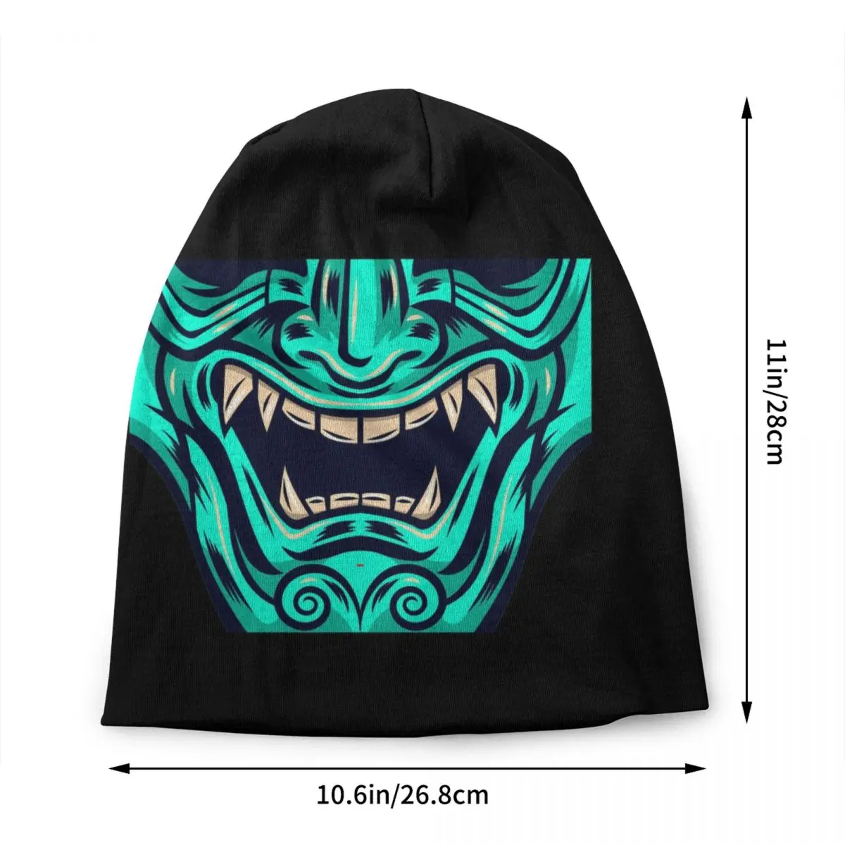 Benutzerdefinierte Teal Blue Samurai Krieger Oni Streetwear Winter Warme Frauen Männer Gestrickte Hüte Erwachsene Japanische Dämon Teufel Ninja Motorhaube Hüte