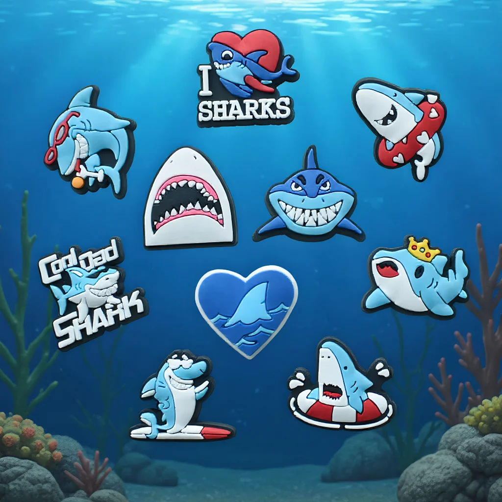 1-10PCS Cute Sharks Shoes Accessories Boys Girls Sandals Garden Shoe Buckle Decorations Fit Charm Party Gift