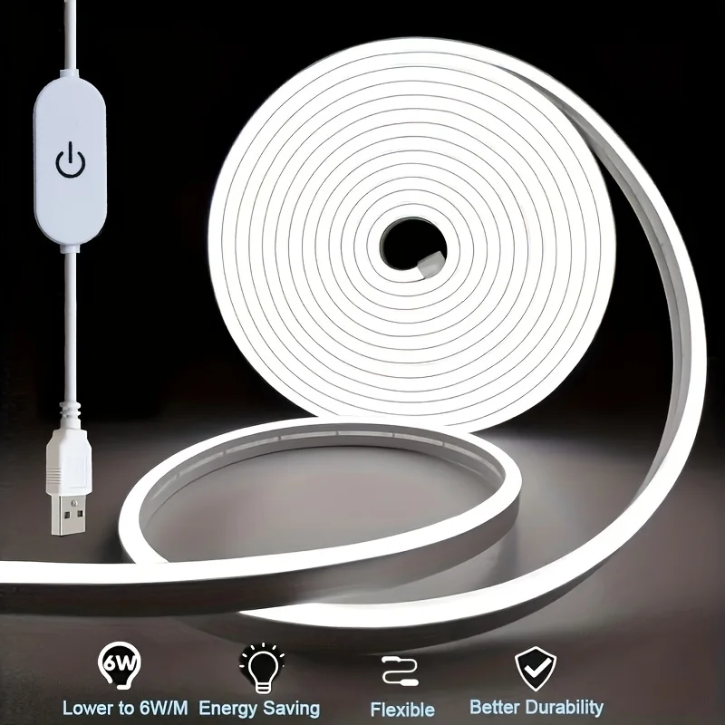 5V USB Touch Sensor LED Neon Strip Light Dimmable Flexible Silicone Tape Light Home Decor for Kitchen Living Room Bedroom Closet