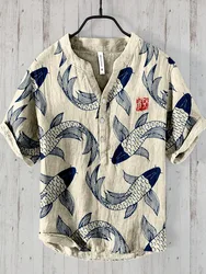 Camisas estampadas de Estilo Hawaiano para hombres y mujeres, tops casuales de estación independiente, patrón de pescado, primavera y verano