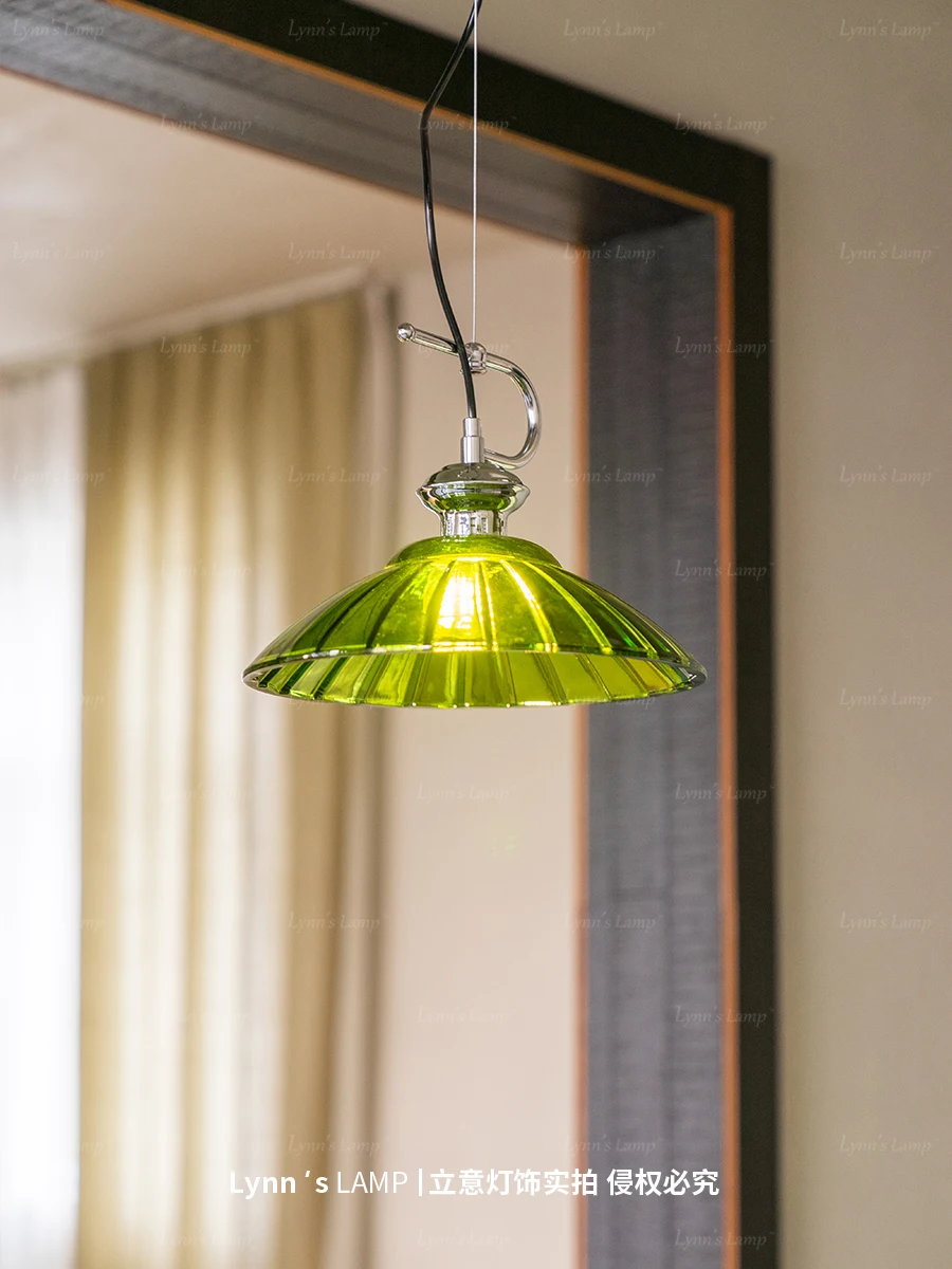 Small fresh retro restaurant chandelier glass French bar balcony ins style bay window hanging line light