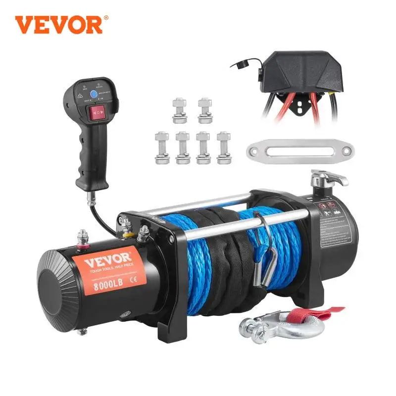 VEVOR Treuil Électrique 12 V 8000 lb 3629 kg avec Télécommande Sans Fil 2 en 1 20 m Treuil à Corde