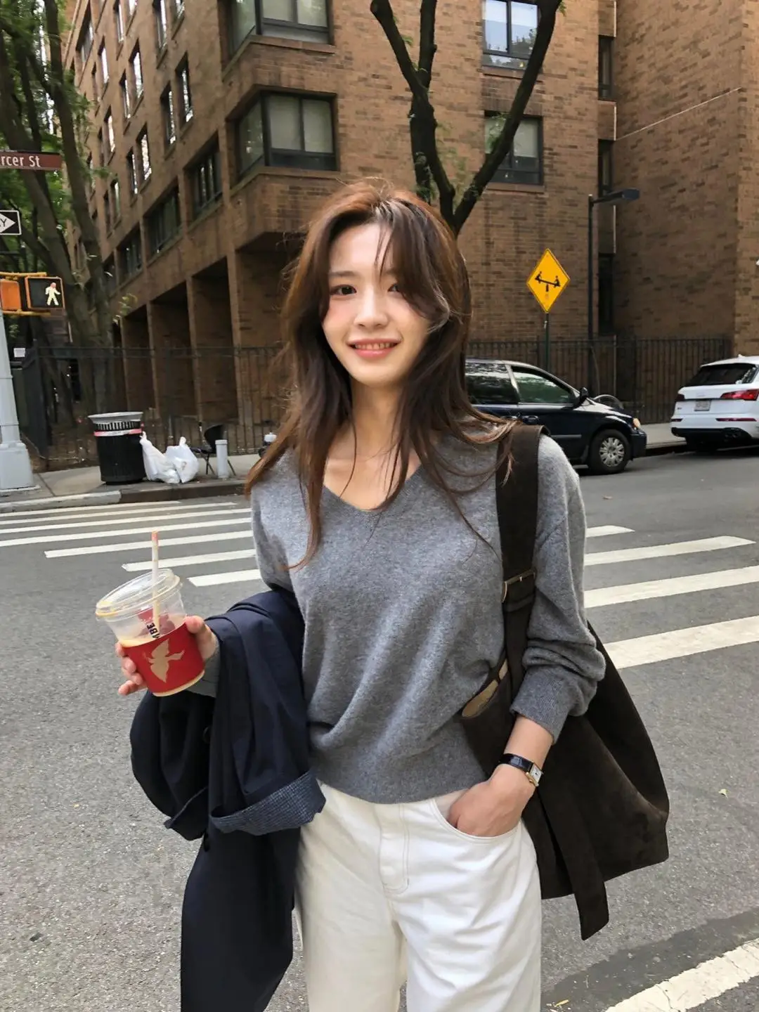 Casual Woolen Women's Pullover V-Ne Top Winter New Sle Commute Sle Long Sve Regular Length  Color Faion