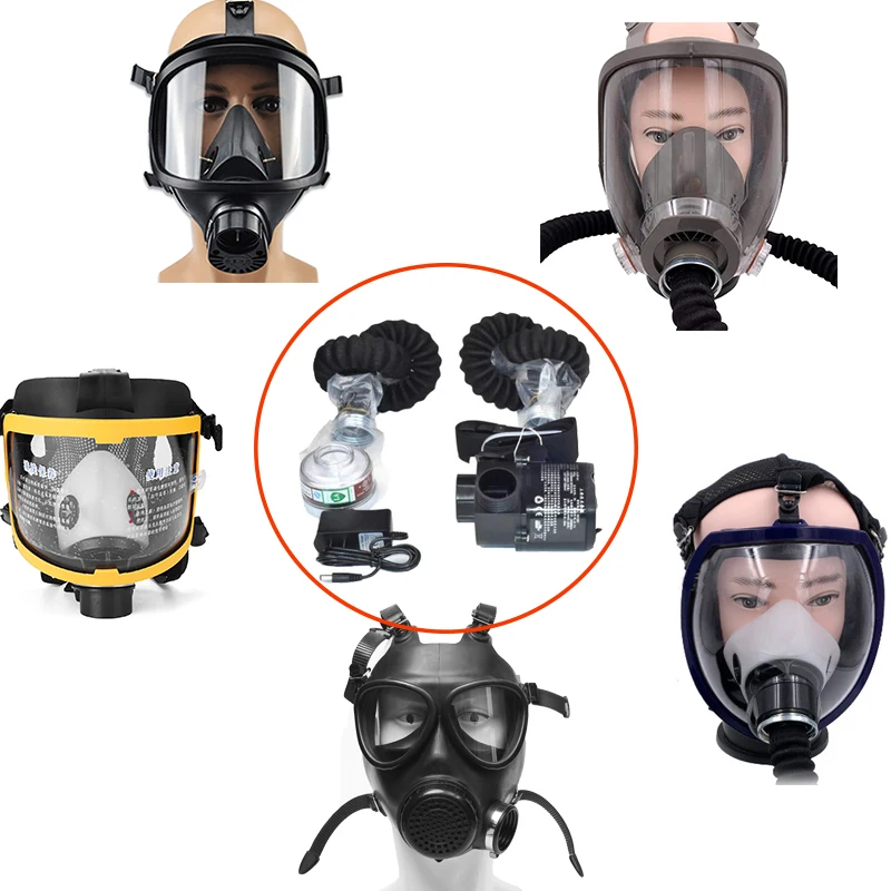 Protective Electric Constant Flow Supplied Air Fed Full Face Gas Mask Respirator Safe Breath System Device Mask Combo Workplace