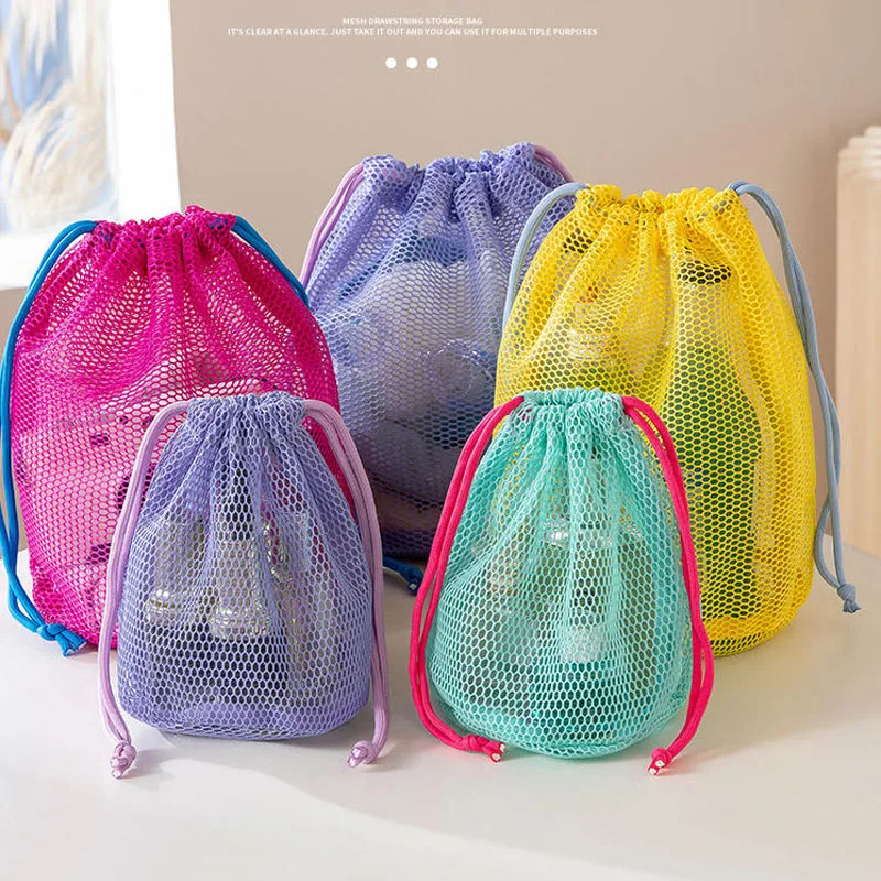 

10 шт./лот, сетчатая сумка с круглым дном на шнурке, портативная дорожная дренажная сумка для макияжа, туалетных принадлежностей, сумка для хранения, сумка для купания