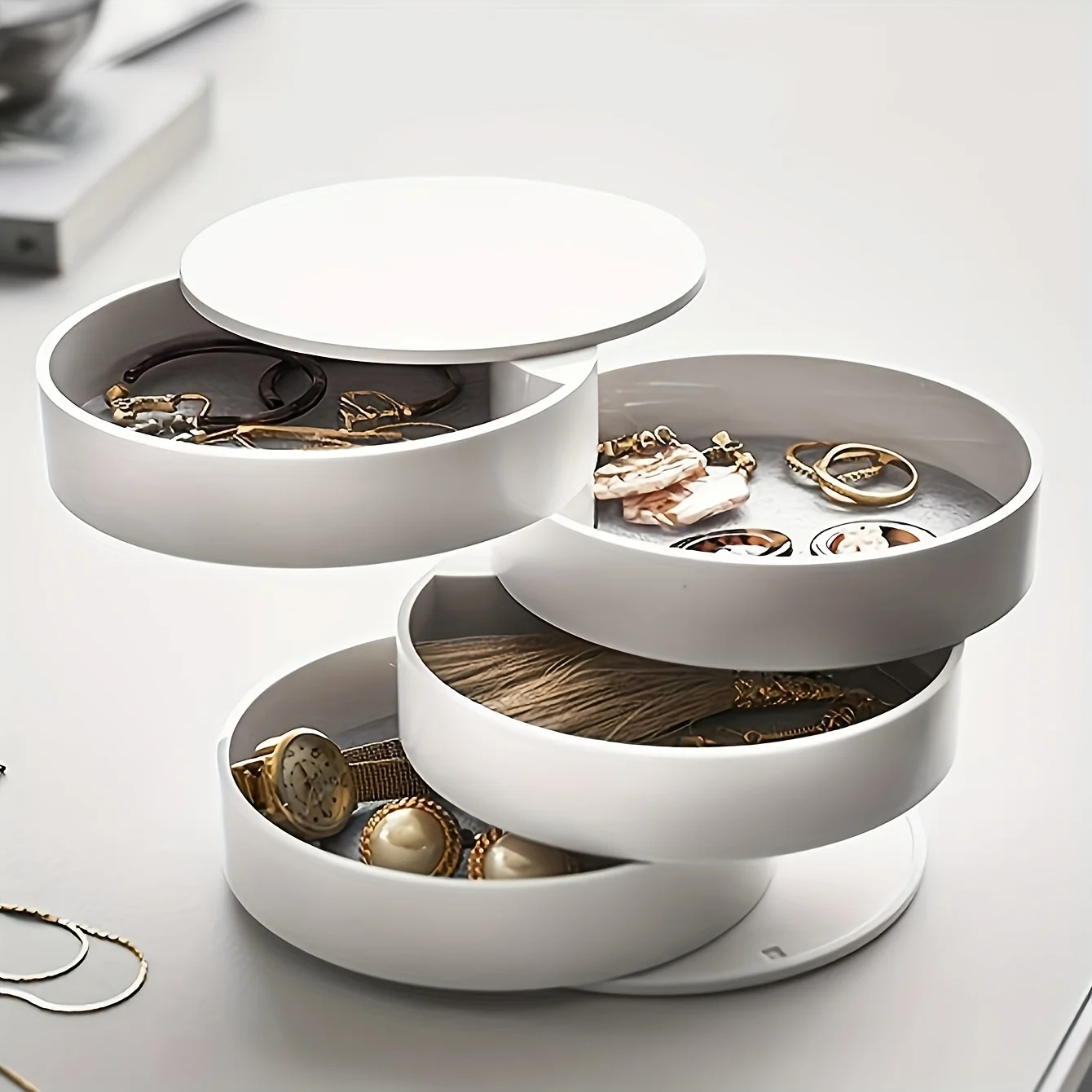 Creative Rotating Multi-layer Jewelry Storage Box, Foldable Grid Design, Can Store Earrings, Necklaces, Rings, Bracelets, Etc