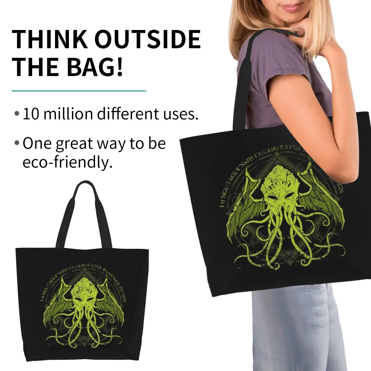 Cthulhu Lovecraft Distressed Chant Design V2 Shopping Tote Bag Canvas Large Capacity Shoulder Bags Shopper Grocery Handbag