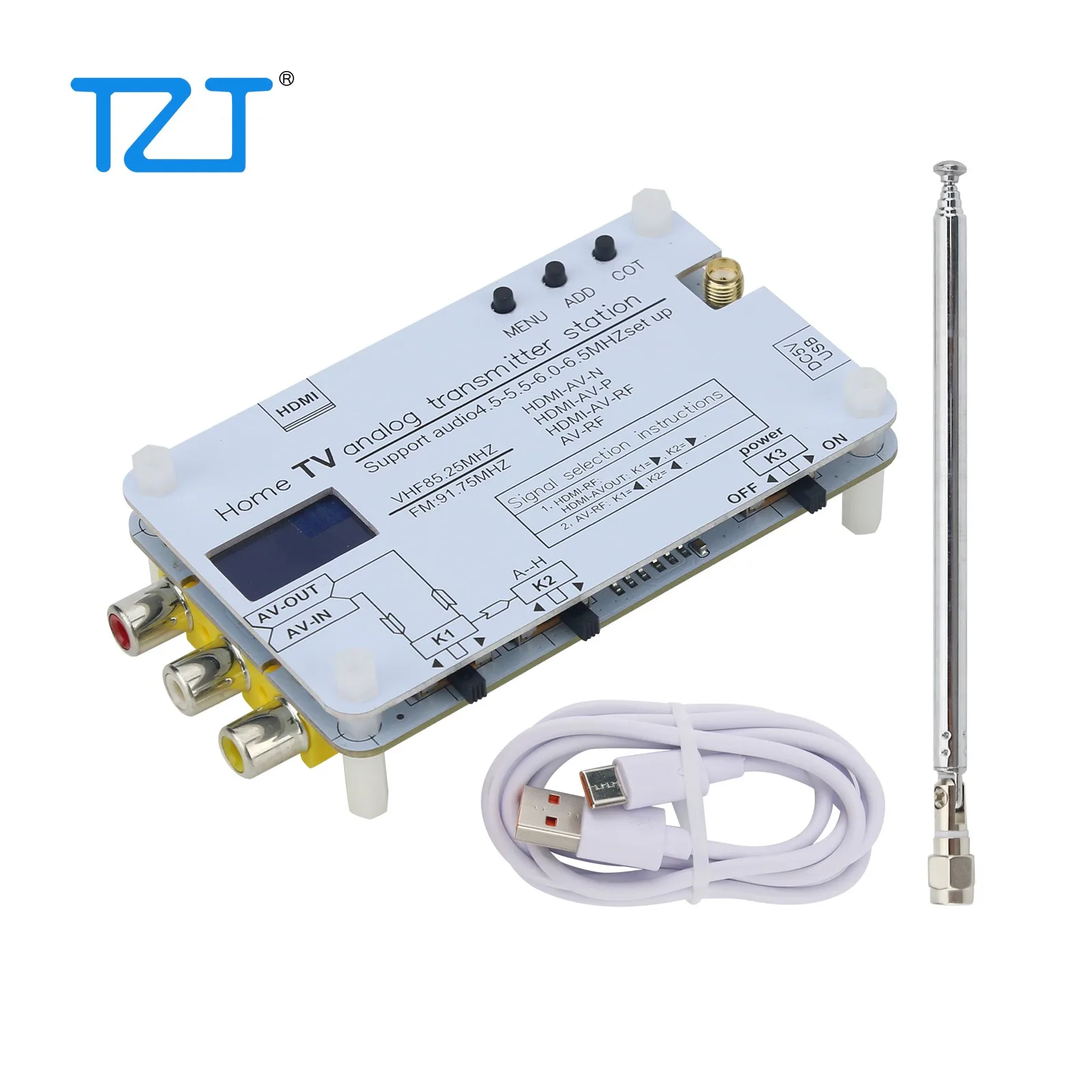 

TZT Analog TV Signal Transmitter Home Analog TV Transmitter with OLED Display Supports Global TVs