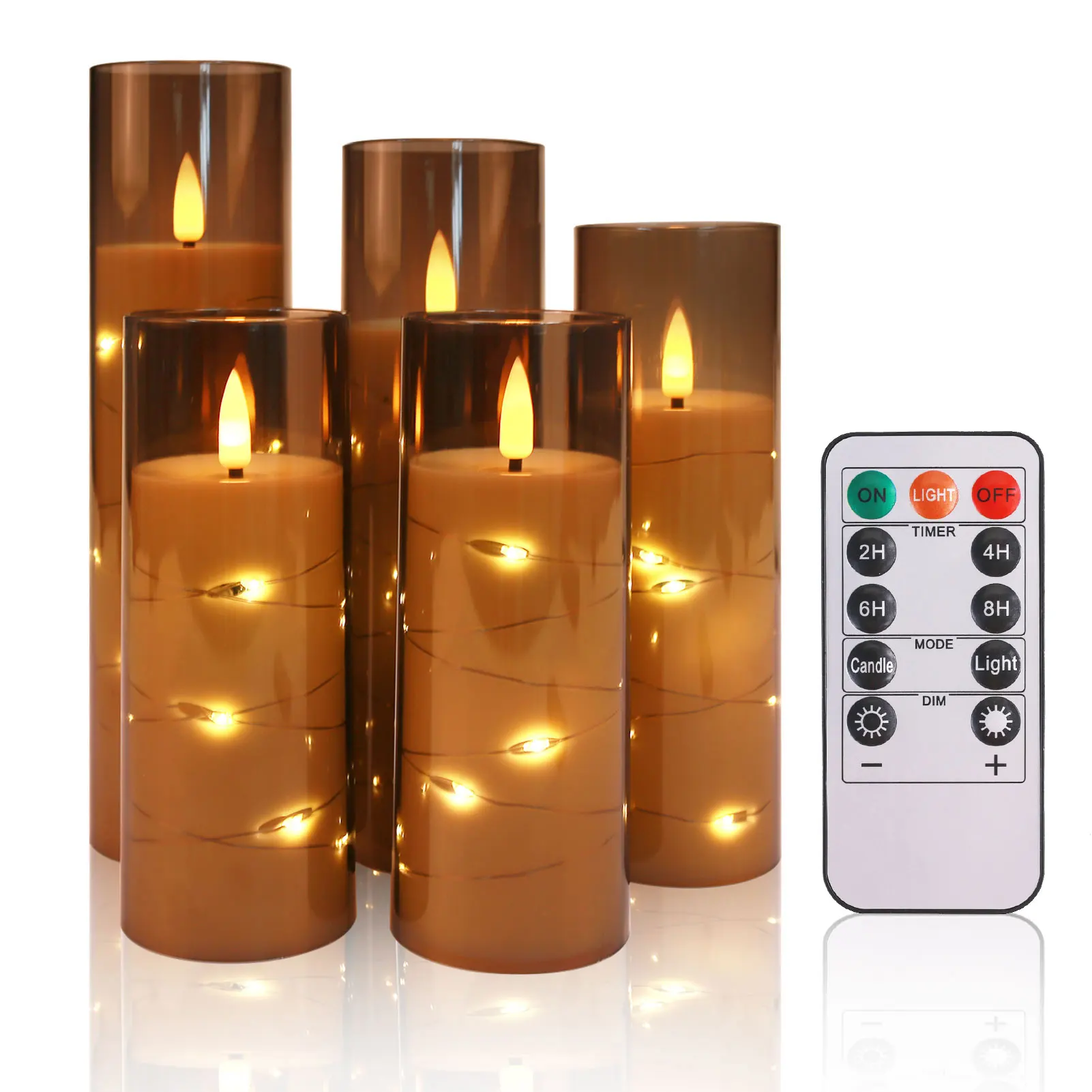 Set Of 5 Flameless LED Candles With Embedded Star String Lights Battery Operated Pillar Candles With Timer Remote For Home Decor