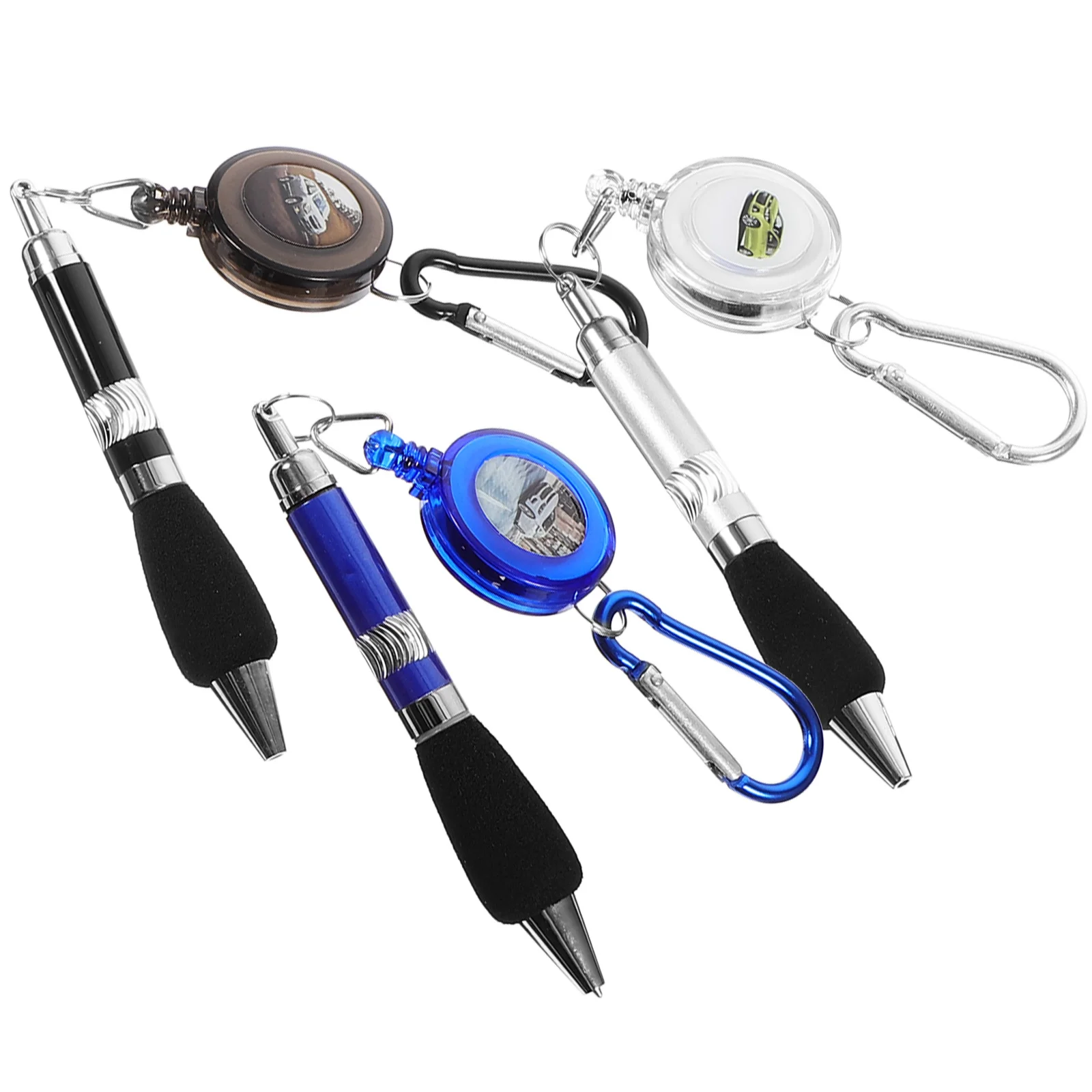 5 pezzi 3 in 1 retrattile porta badge penna clip da cintura portachiavi moschettone colori misti plastica metallo inchiostro blu cancello liscio