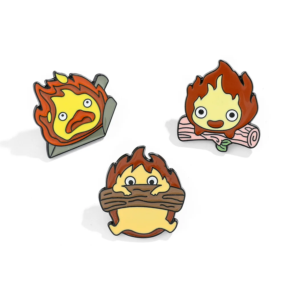 

1 Set Japanese Anime Cartoon Character Peripheral Metal Badges Small Flame Brooch Casifa Hug Wood Baking Paint Brooch Wholesale