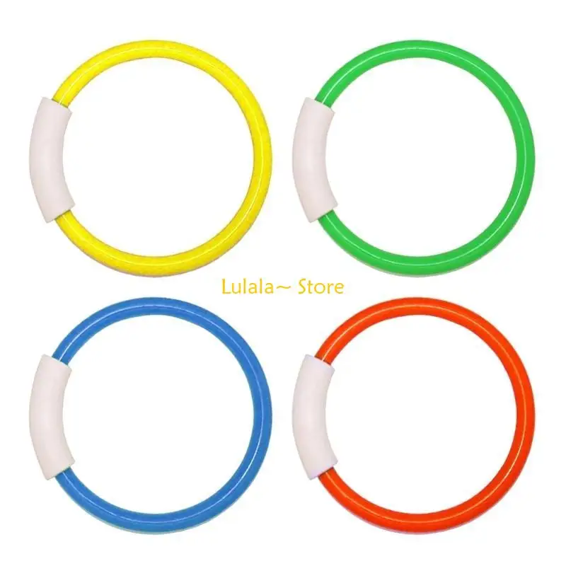 Y4QA لعبة الغوص في حمام السباحة 4 قطع حلقات الغوص مجموعة حلقات الترفيه الآمنة للأطفال والأسرة متعة الغطس والنشاط المائي