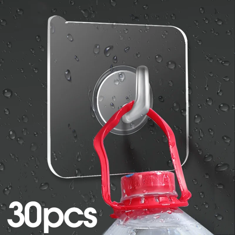 30-5pcs Wall Mounted Hooks Transparent Self Adhesive Door Wall Hangers Hooks Heavy Load Rack Kitchen Bathroom Organizer Holder