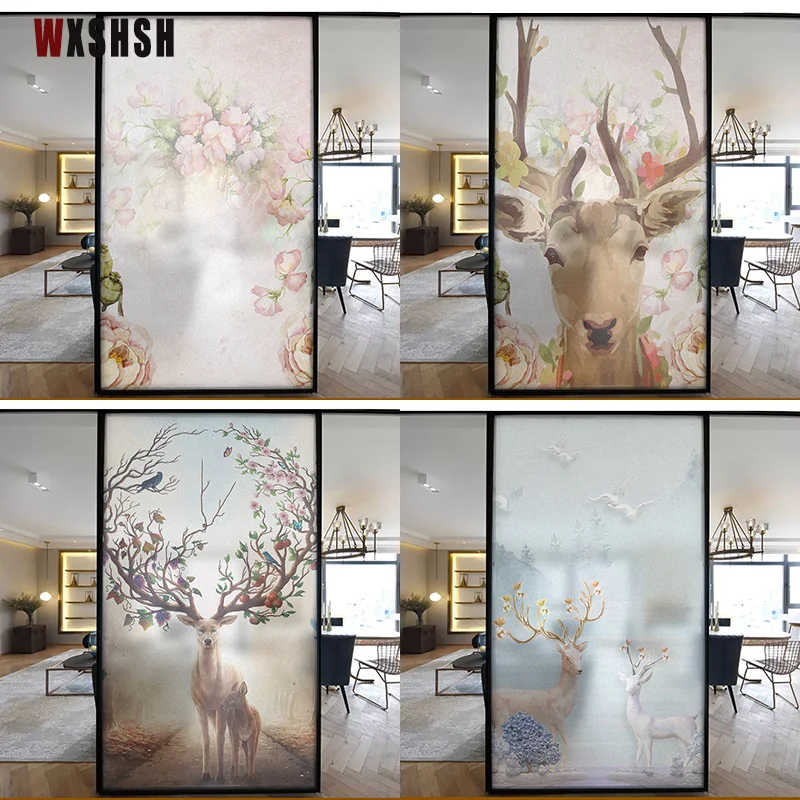 

Window design Glass Film Electrostatic Nature Deer Pattern Home Decoration Privacy Removable tinting Film for the table