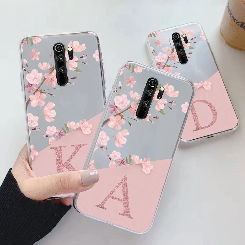 For Redmi Note 8 Pro 8T Phone Case Soft Slim Luxury A-Z Letters Cover Funda Clear Bumper For Redmi Note 8 Transparent Shockproof