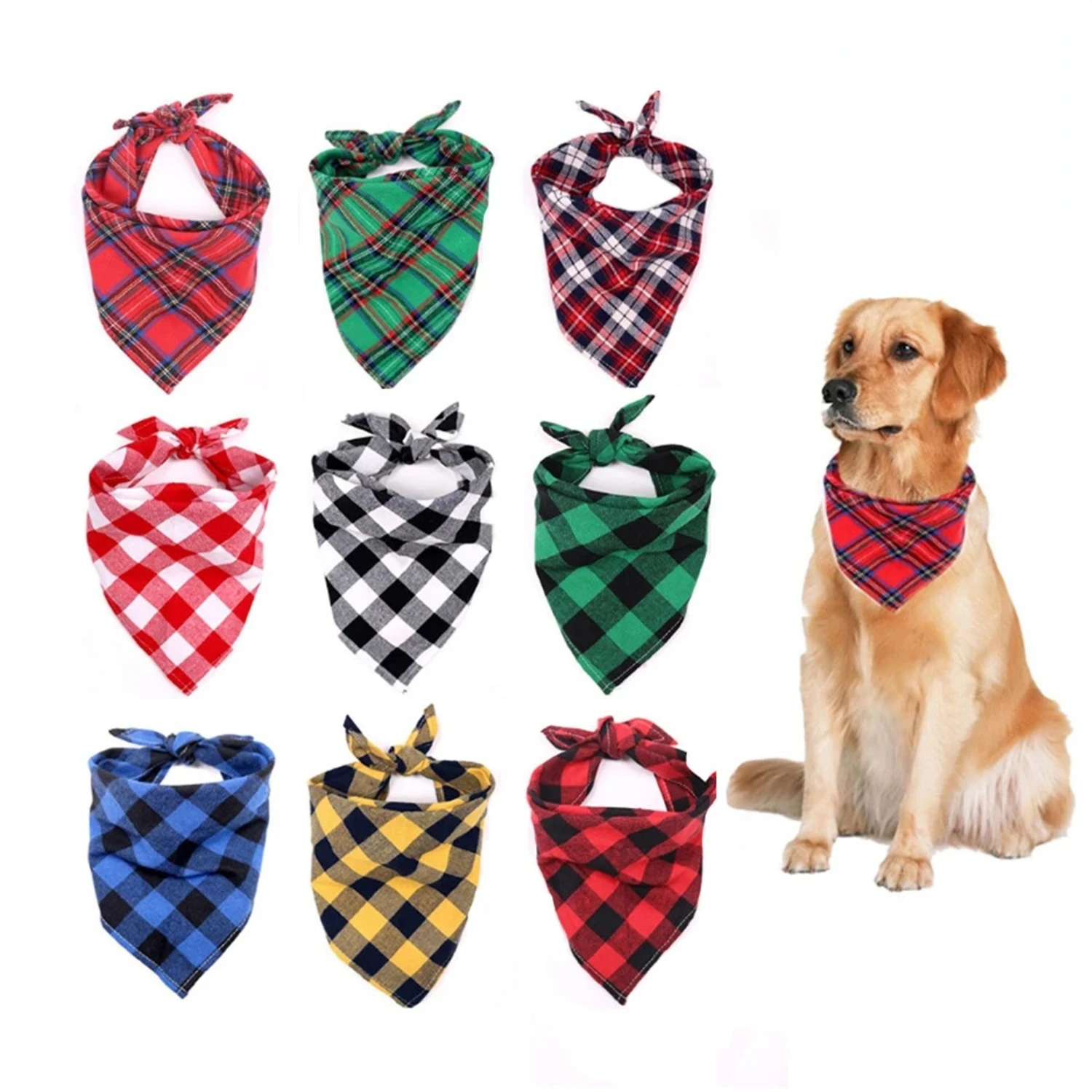 New Get your furry friend the luxurious, stylish, and trendy Large Plaid Cotton Bandana Scarf for dogs with thick fur. This cozy