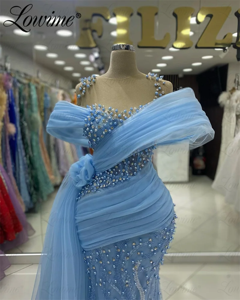 Vestido elegante de sirena con cuentas de cristal azul, vestidos de noche con lentejuelas, fiesta Formal, segunda recepción, vestido de compromiso, hecho a medida