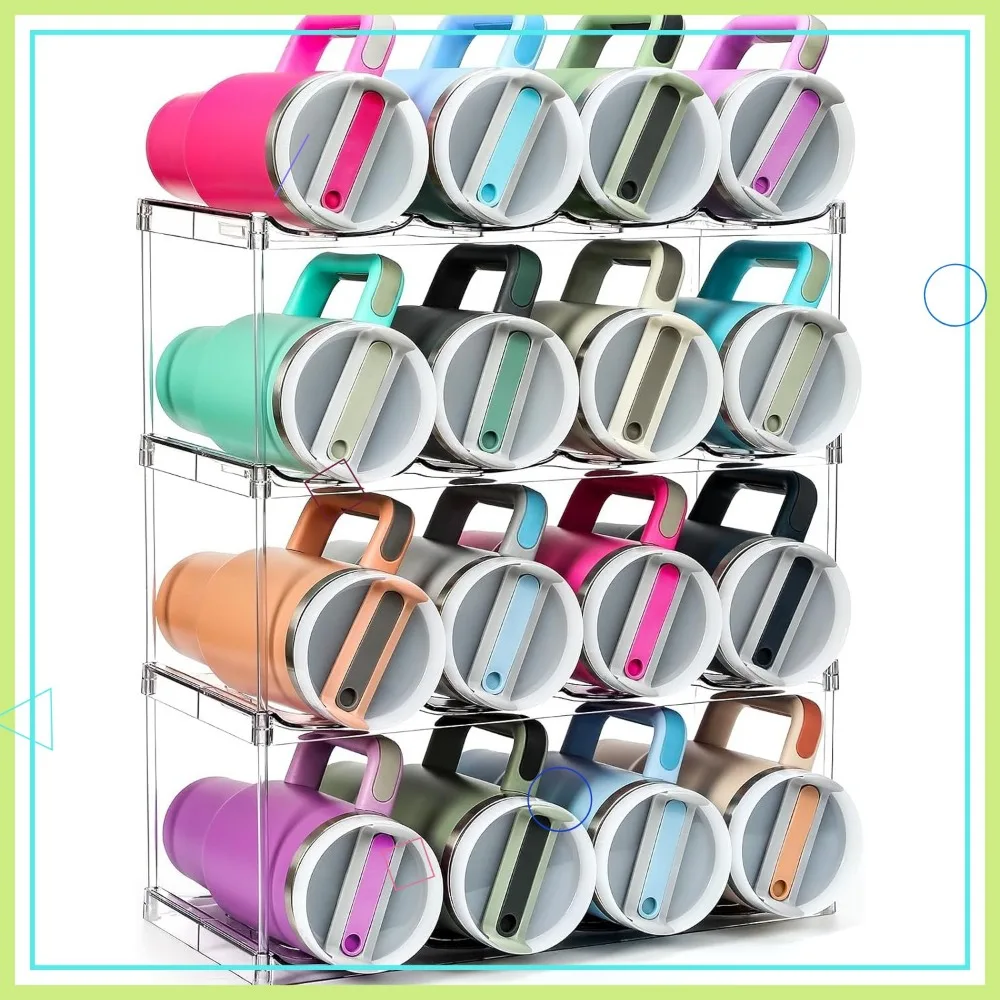 

Stackable Clear Acrylic Water Bottle Organizer Rack for Large Tumblers and Cups, 4-Tier Holder for Kitchen Countertop