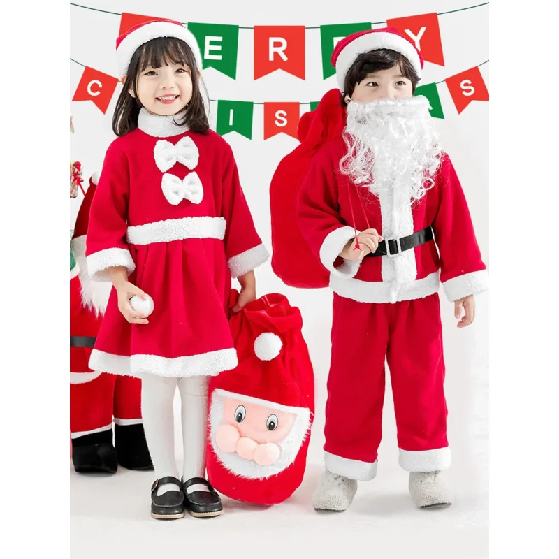 Costume cosplay di Natale per bambini Ragazzi Ragazze Vestito da Babbo Natale Bambino Bambino Rosso Vestiti di Natale Vestito da spettacolo per feste di Capodanno