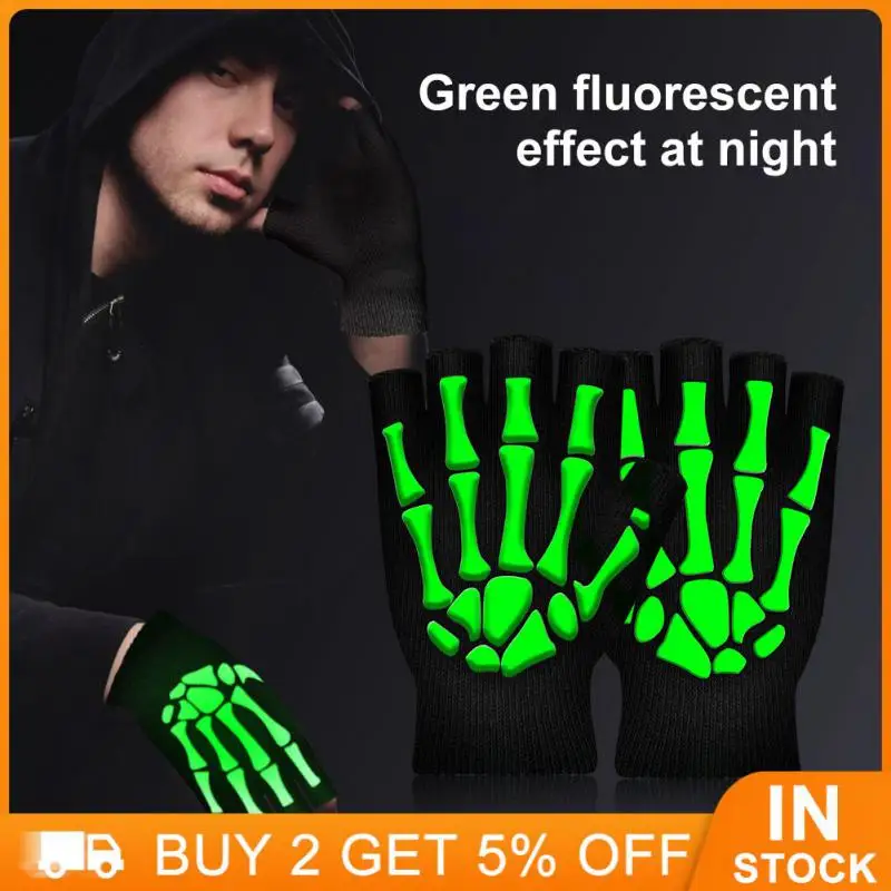 Halloween Gloves Horror Skull Claw Bone Skeleton Punk Cycling Gloves Men Holiday Party Luminous Camping Half Finger Gloves