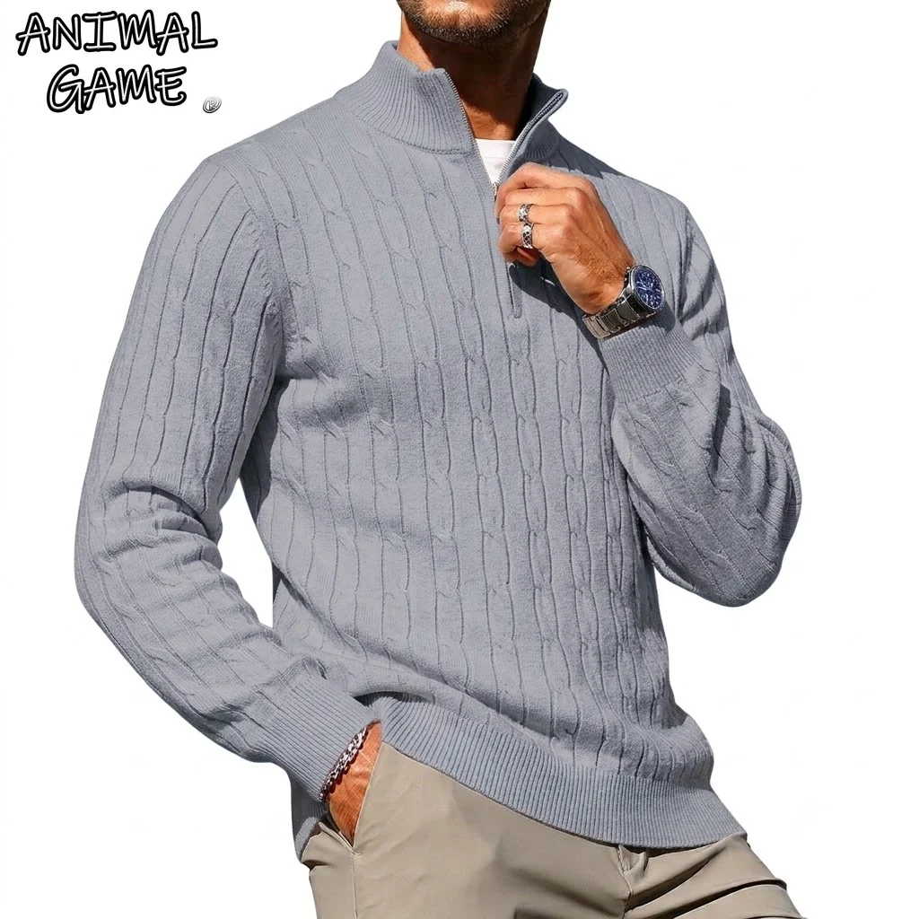 Men's Long Sleeve Zip Knit Sweater Casual Solid Turtleneck Pullover Warm Winter Knitted Jacket Coat Autumn Luxury Streetwear Top